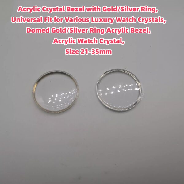 Domed Acrylic Bezel with Gold/Silver Ring, Acrylic Watch Crystal