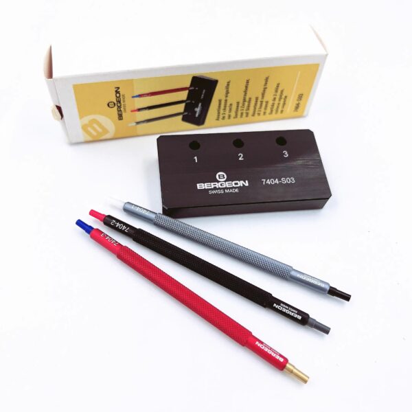 Watch Repair Tool: Swiss Made BERGEON 7404-S03 3-Piece Watch Hand Setting Tool & Base Set