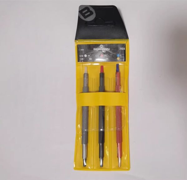 Swiss Imported BERGEON 7404 - 3-Piece Set of Dual-Ended Pin Tools for Watch Repair, Without Base