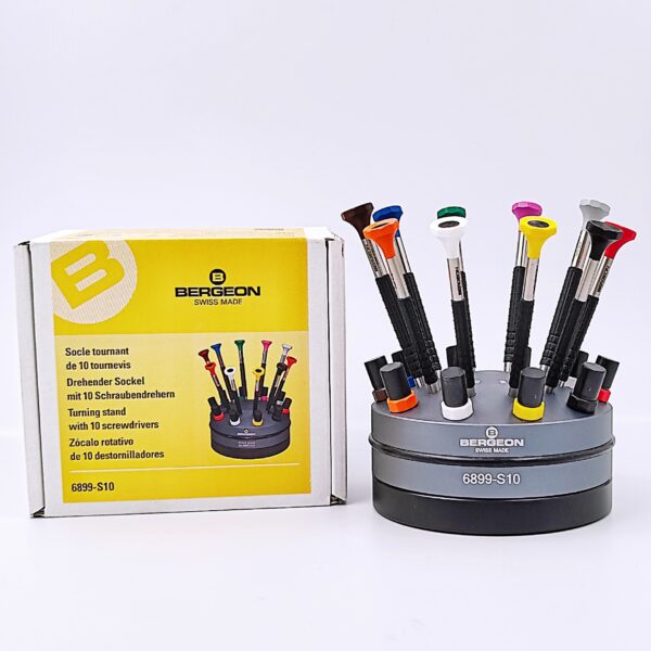3 Genuine Imported BERGEON 6899-S10 Precision Screwdriver Set with Rotating Stand (for Watch & Clock Repair)