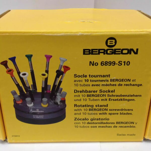 3= Genuine Imported BERGEON 6899-S10 Precision Screwdriver Set with Rotating Stand (for Watch & Clock Repair)