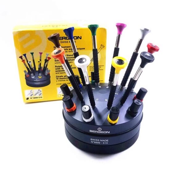 3== Genuine Imported BERGEON 6899-S10 Precision Screwdriver Set with Rotating Stand (for Watch & Clock Repair)