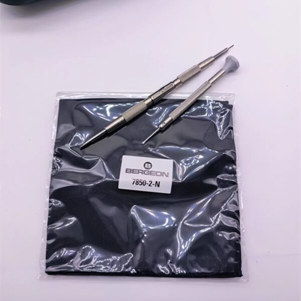 Swiss Imported BERGEON 7850 Tool Set – Spring Bar Tool, Precision Screwdrivers, Microfiber Cleaning Cloth with Portable Watch Repair Pouch