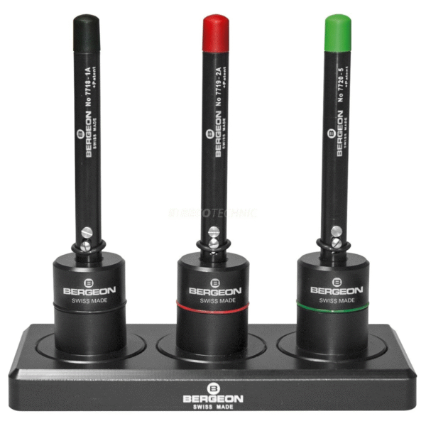 4 Swiss Made BERGEON 7721 3-Piece Automatic Oiler Set with Storage Base (Watch Lubrication Tool)