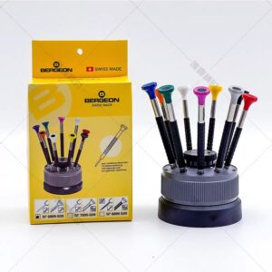 Swiss Made BERGEON 6899-S09 9-Piece Ergonomic Watchmakers Screwdriver Set with Rotating Stand