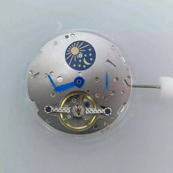 5‘ Watch Accessories, Domestic Shanghai Six-Hand Tourbillon Movement, Moon Phase at 12 O'clock, Exposed Balance Wheel at 6 O'clock, Single-Beam Multi-Hand Movement