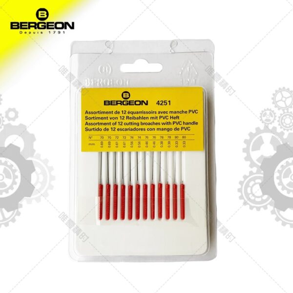 Swiss Made BERGEON 4251 12-Piece Cutting Broach Set (0.33-0.69mm) in Tube