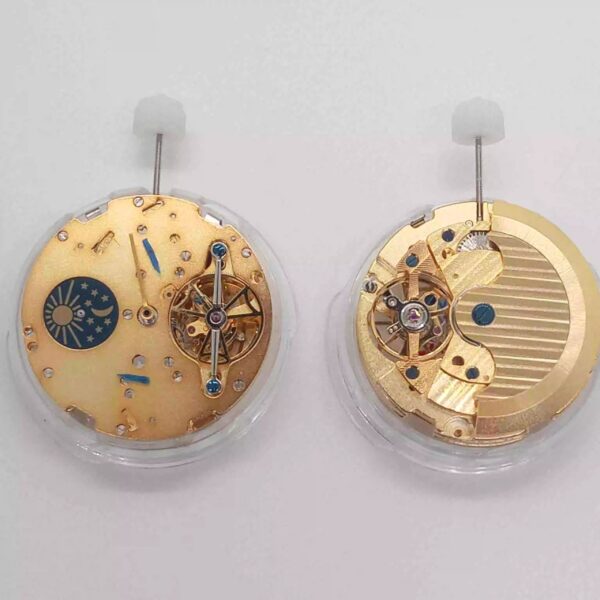 9 Watch Accessories, Domestic Mechanical Movement, Shanghai Tourbillon Movement, Gold Flying Wheel with 36912 Seconds, 7-Hand Moon Phase