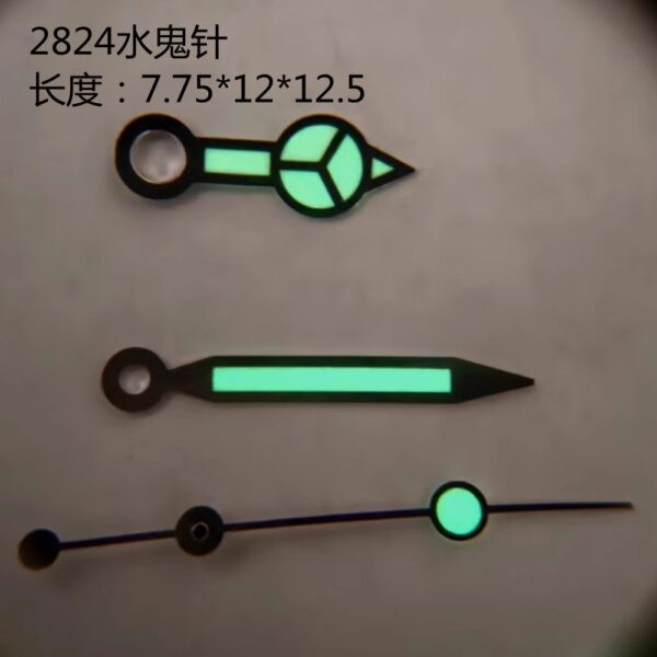 Watch accessories. Aftermarket watch hands for ETA 2824 movement, suitable for Submariner, Rolex Oyster Perpetual Submariner. Luminous hands in green and blue.
