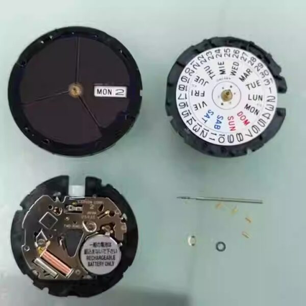 Watch Accessories: Original Brand-New Japanese VS43A Movement, Eco-Drive VS43, Solar-Powered Double-Calendar Movement, Complete Set with Battery
