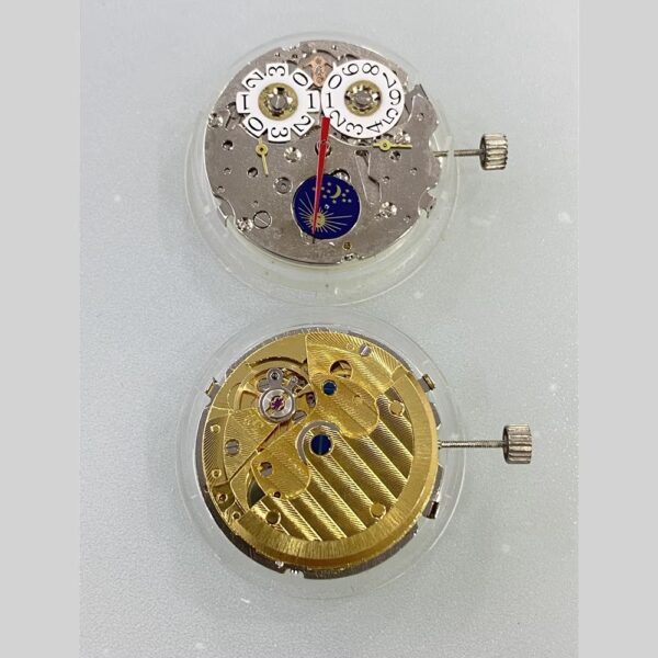 Watch Accessories, Tianjin T17 Forked Movement, Perpetual Calendar with Big Date, 3-6-9 Second Moon Phase, Single Calendar Two-and-a-Half-Hand Gold Movement.