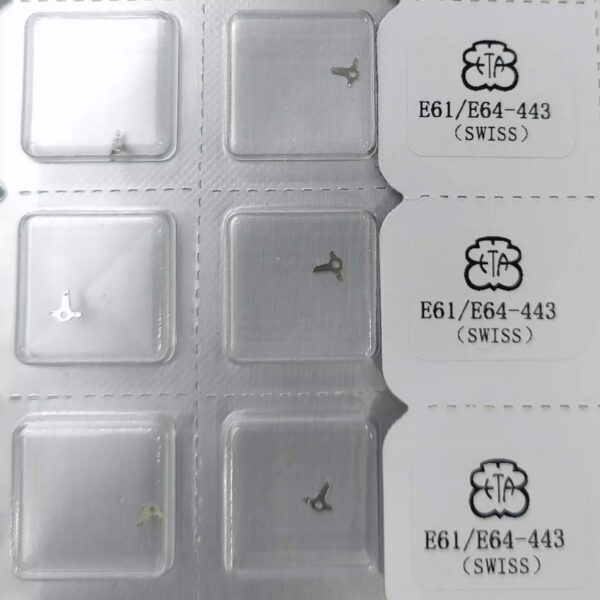 2- Original Swiss Watch Accessories for ETA E61.111 Movement: Negative Plate, Crown Stem, Electronic Clip, Clutch Wheel
