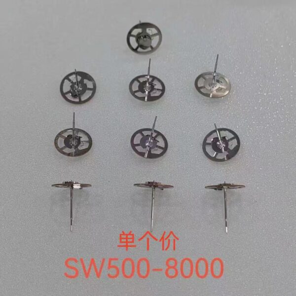4 Original Swiss SW500 Movement: Balance Wheel, Escape Wheel, Pallet, Bearing; 8000 Large Second Wheel, 6912H Second Wheel, 1488 Automatic Third Wheel, Second Wheel
