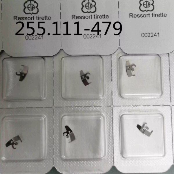 4 Original Swiss Watch Accessories: Crown Stem for 255.111; Clutch Wheel 407; Date Dial; Setting Lever 443; Crown Core