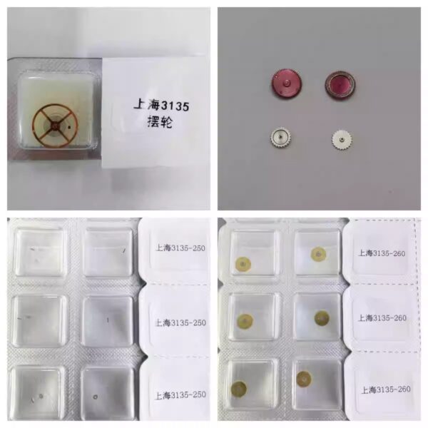 Domestic Movement Parts - Shanghai 3135 Balance Wheel with Blue Hairspring, Red Wheel, Setting Wheel, Cross Wheel 260