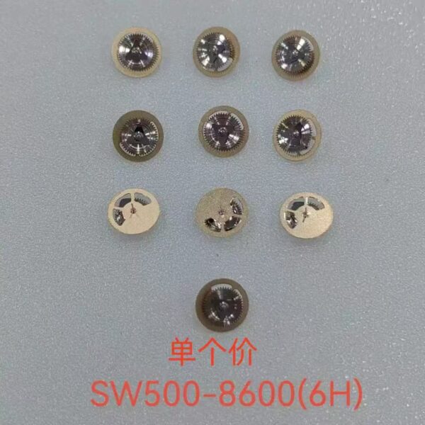 7 Original Swiss SW500 Movement: Balance Wheel, Escape Wheel, Pallet, Bearing; 8000 Large Second Wheel, 6912H Second Wheel, 1488 Automatic Third Wheel, Second Wheel